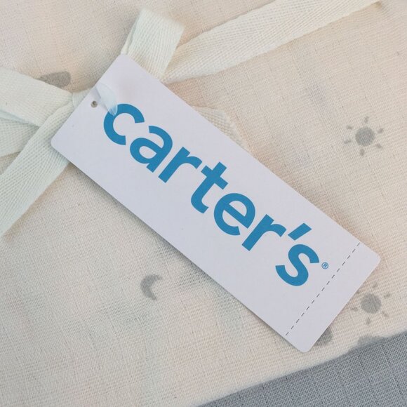 Carters Cotton Receiving Blanket 2-Pack Sun Moon Cloud Design Green Cream NWT - Picture 5 of 7